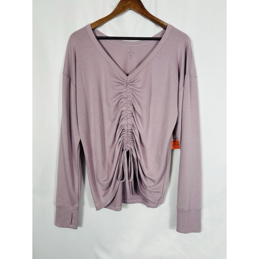 Freely Women's Willow Ruched Drawstring Pullover Top Size XL Lounge Athleisure - Picture 2 of 9